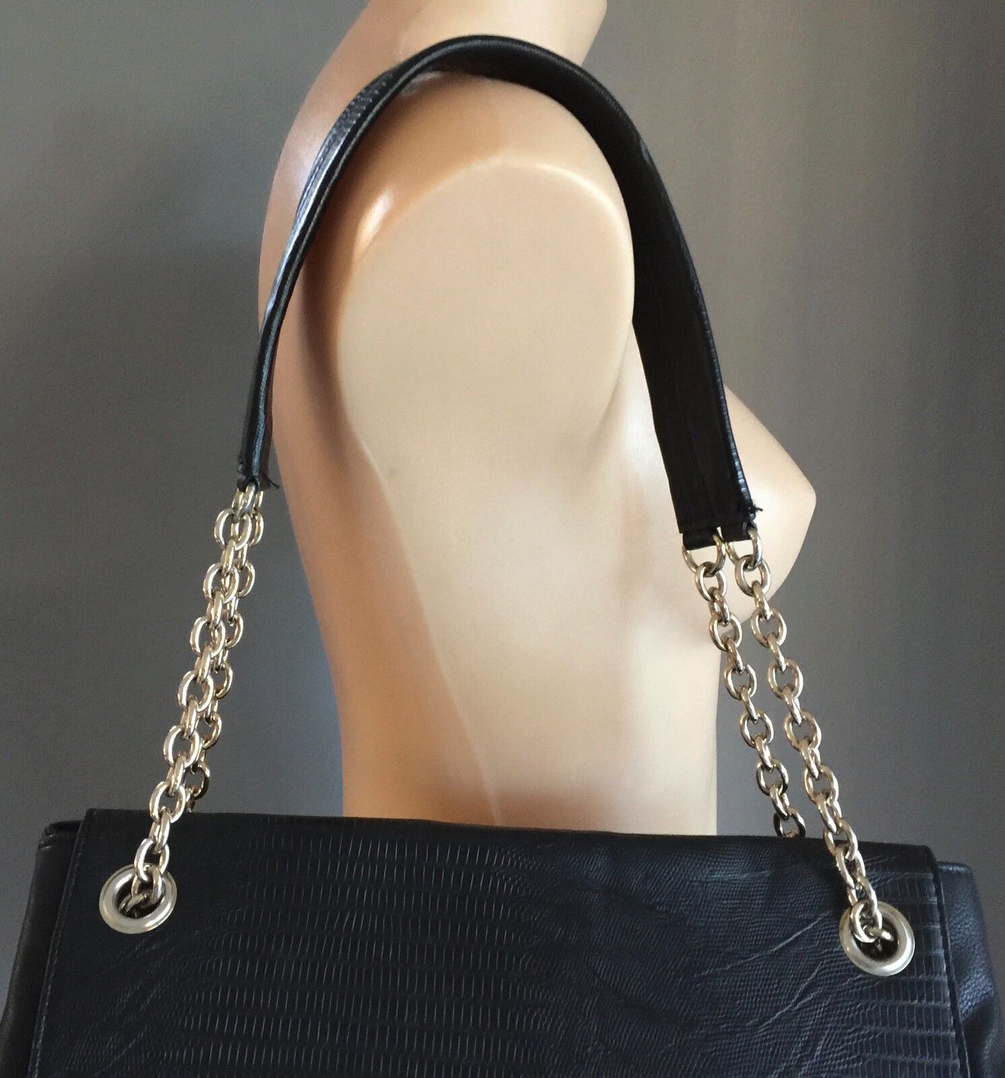 DIANA FERRARI Shoulder Bag Black Pleather Tote Shopper Handbag Stylish