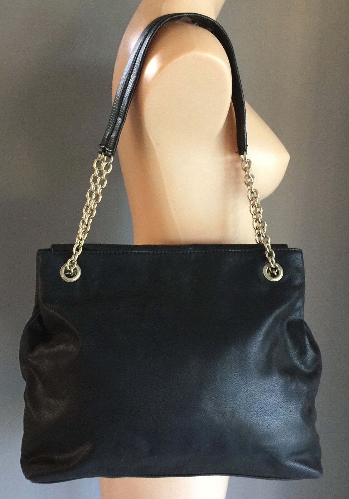 DIANA FERRARI Shoulder Bag Black Pleather Tote Shopper Handbag Stylish