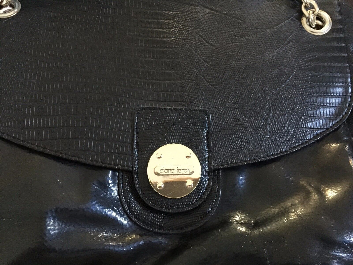 DIANA FERRARI Shoulder Bag Black Pleather Tote Shopper Handbag Stylish