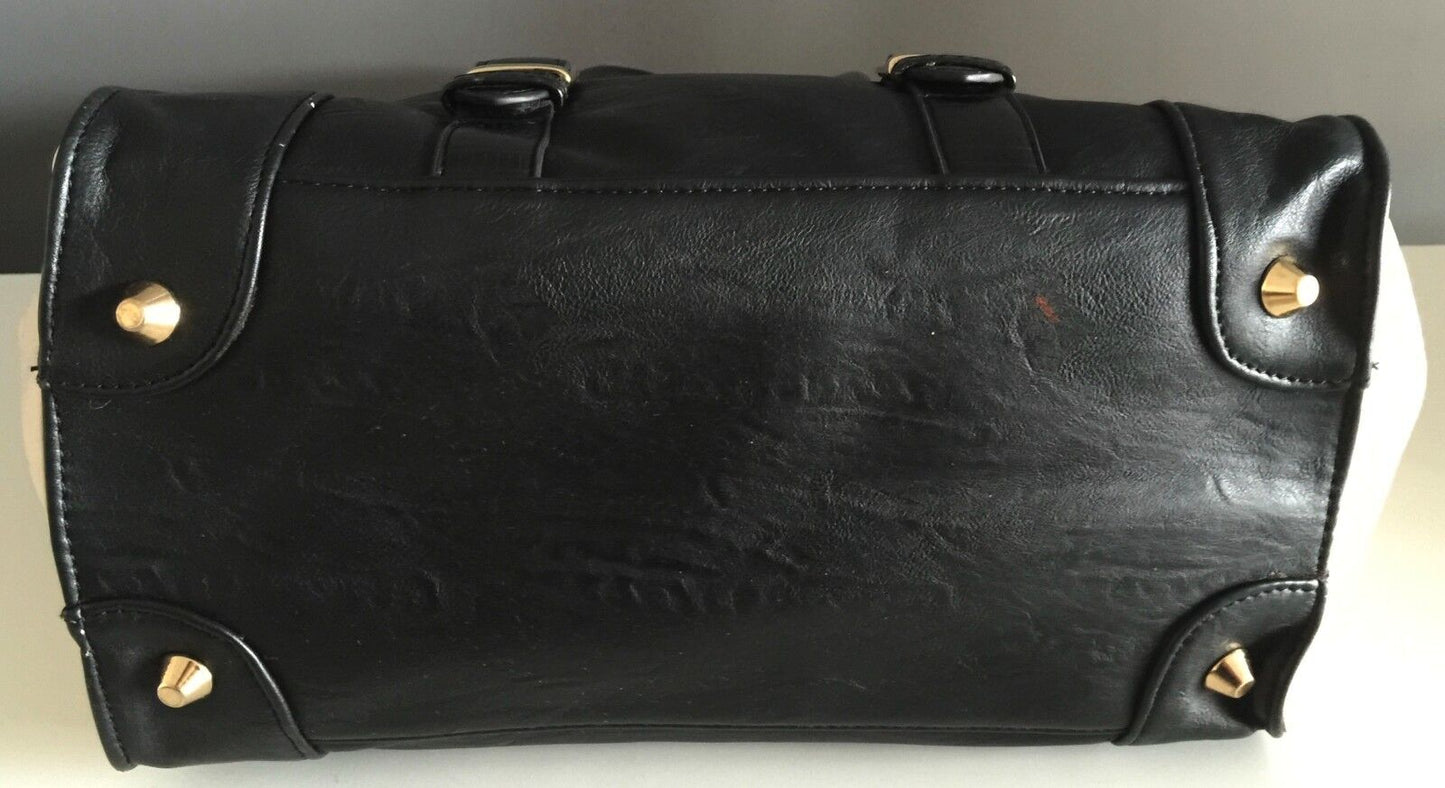 COLETTE Shoulder Bag Black & Ivory Pleather Tote Bag Strap Handbag Double Handle