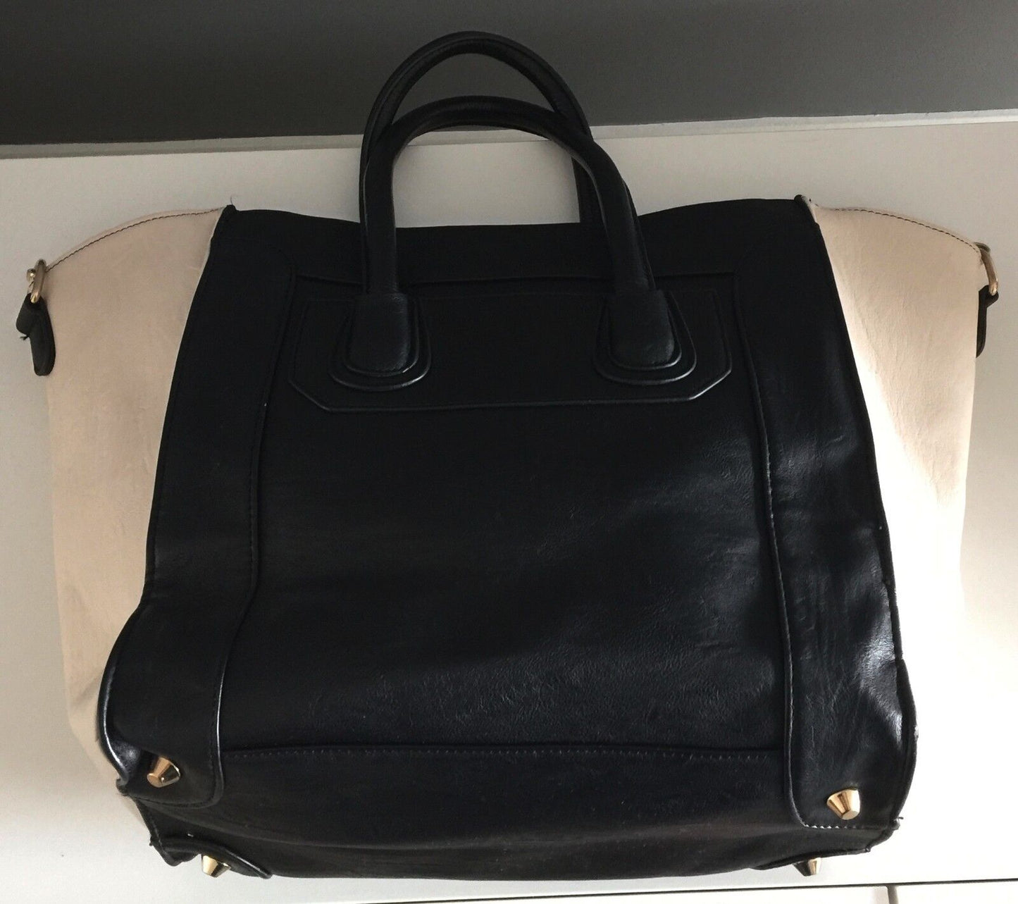 COLETTE Shoulder Bag Black & Ivory Pleather Tote Bag Strap Handbag Double Handle