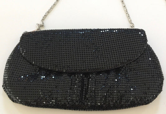 GREGORY LADNER Black Mesh Clutch Evening Bag w Chain Shoulder Strap Vintage