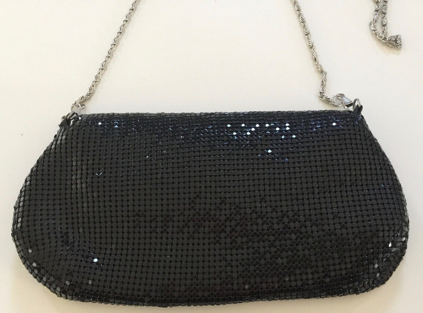 GREGORY LADNER Black Mesh Clutch Evening Bag w Chain Shoulder Strap Vintage