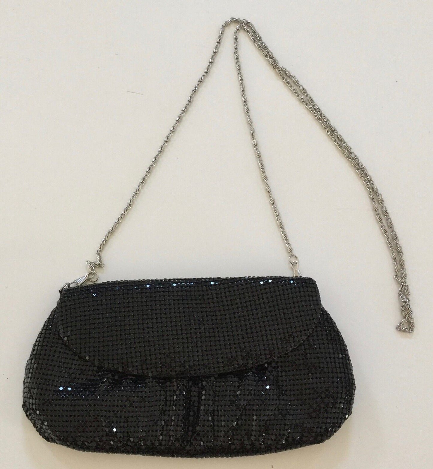 GREGORY LADNER Black Mesh Clutch Evening Bag w Chain Shoulder Strap Vintage