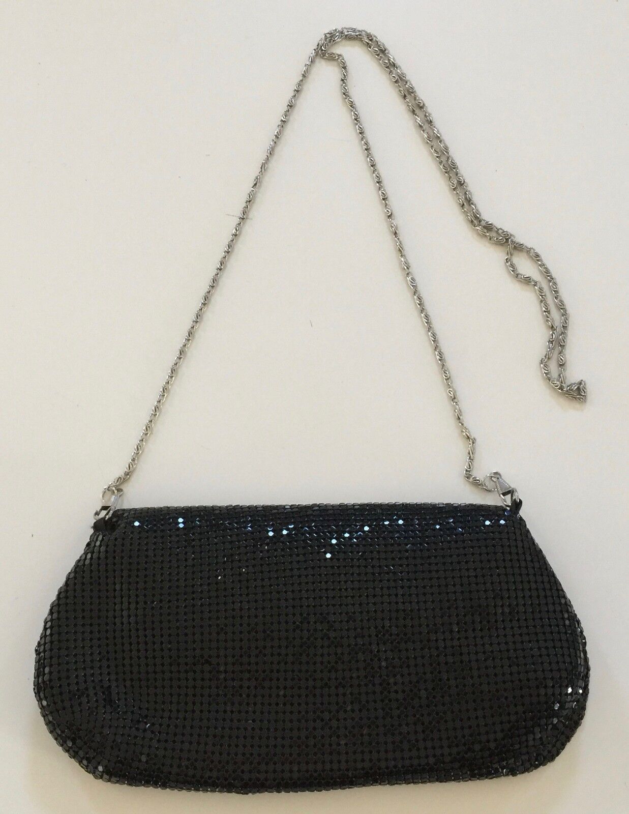 GREGORY LADNER Black Mesh Clutch Evening Bag w Chain Shoulder Strap Vintage