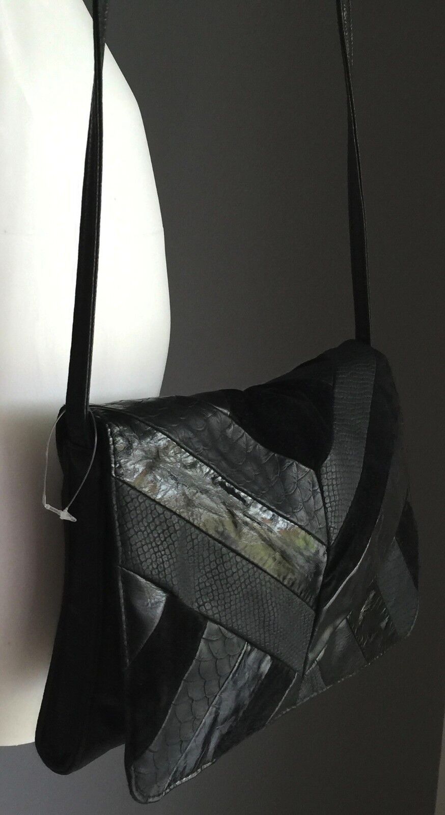 SPORTSGIRL Shoulder Bag Black Pleather Envelope Classic Retro Gem