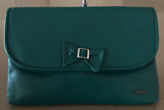 SANDLER Shoulder Bag Jade Green Handbag Pleather Envelope Clutch Bow Vintage