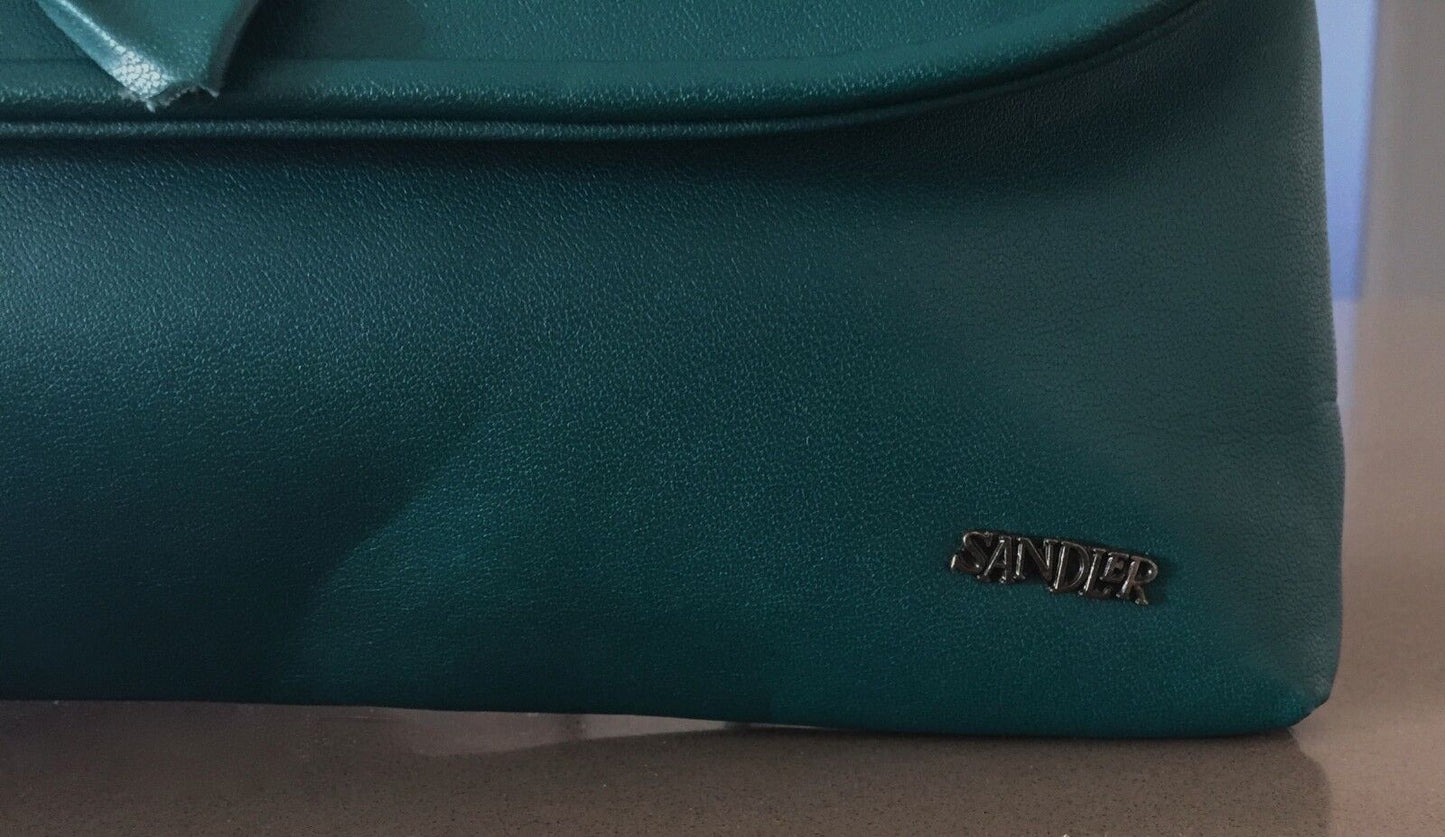 SANDLER Shoulder Bag Jade Green Handbag Pleather Envelope Clutch Bow Vintage