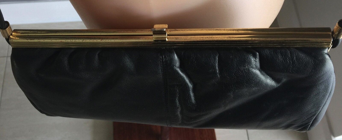 FAIGEN HANDBAGS Shoulder Bag Black Leather Frame Clutch Strap Handbag Vintage