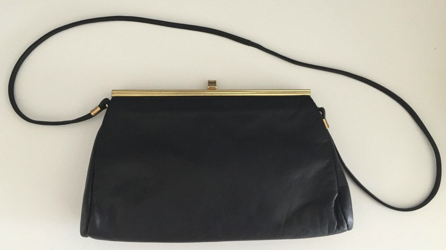 FAIGEN HANDBAGS Shoulder Bag Black Leather Frame Clutch Strap Handbag Vintage