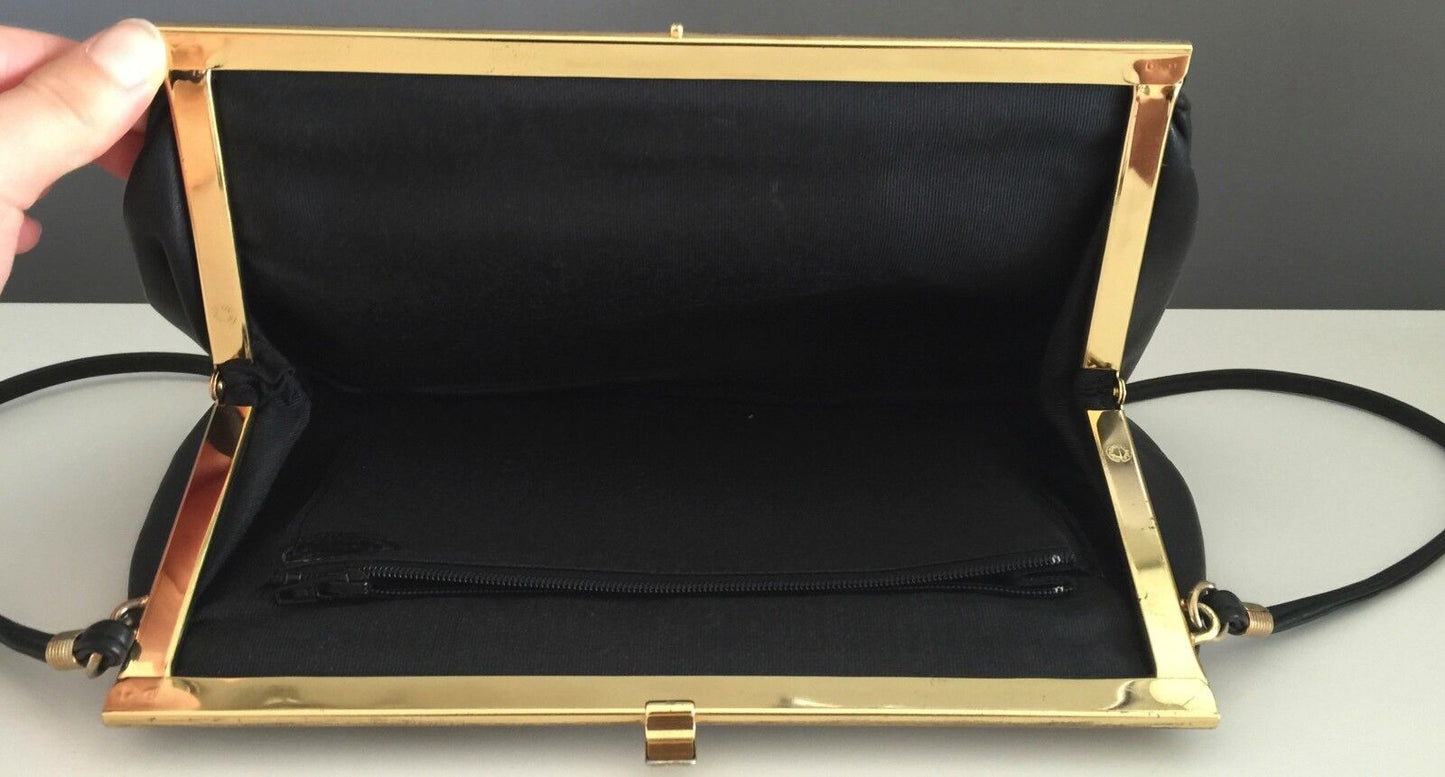 FAIGEN HANDBAGS Shoulder Bag Black Leather Frame Clutch Strap Handbag Vintage