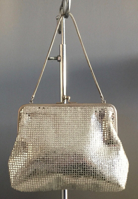 LANZA Italian Handbag Designed Silver Mesh Frame Bag Purse Vintage