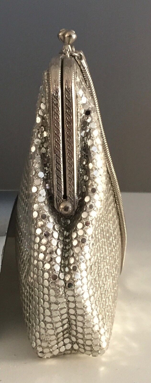 LANZA Italian Handbag Designed Silver Mesh Frame Bag Purse Vintage