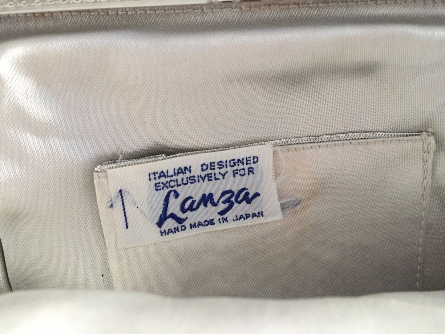 LANZA Italian Handbag Designed Silver Mesh Frame Bag Purse Vintage