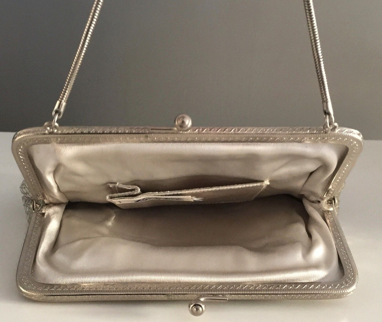 LANZA Italian Handbag Designed Silver Mesh Frame Bag Purse Vintage
