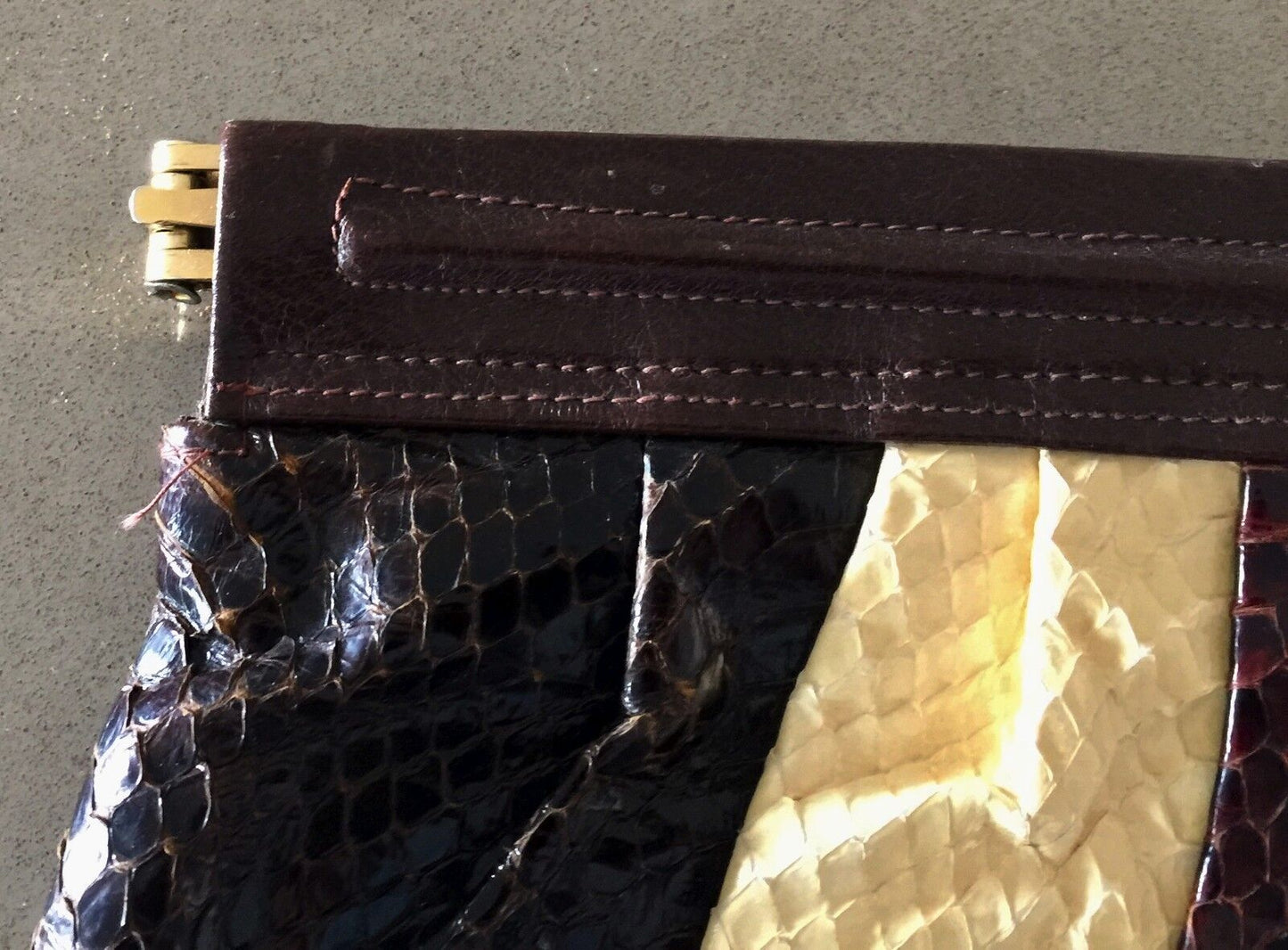 JANE SHILTON Handbag Snakeskin Leather Clutch Bag Brown & Cream Vintage