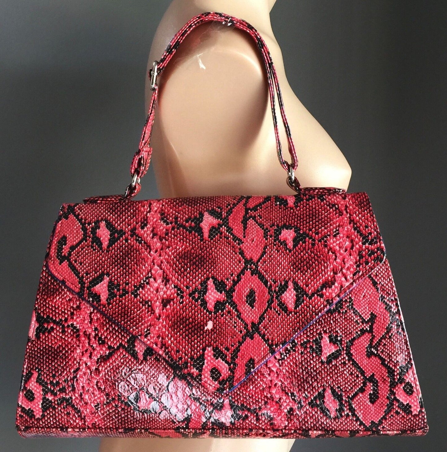 DANGERFIELD Bag Clutch Frame HandBag Black & Pink Snake Print Unique