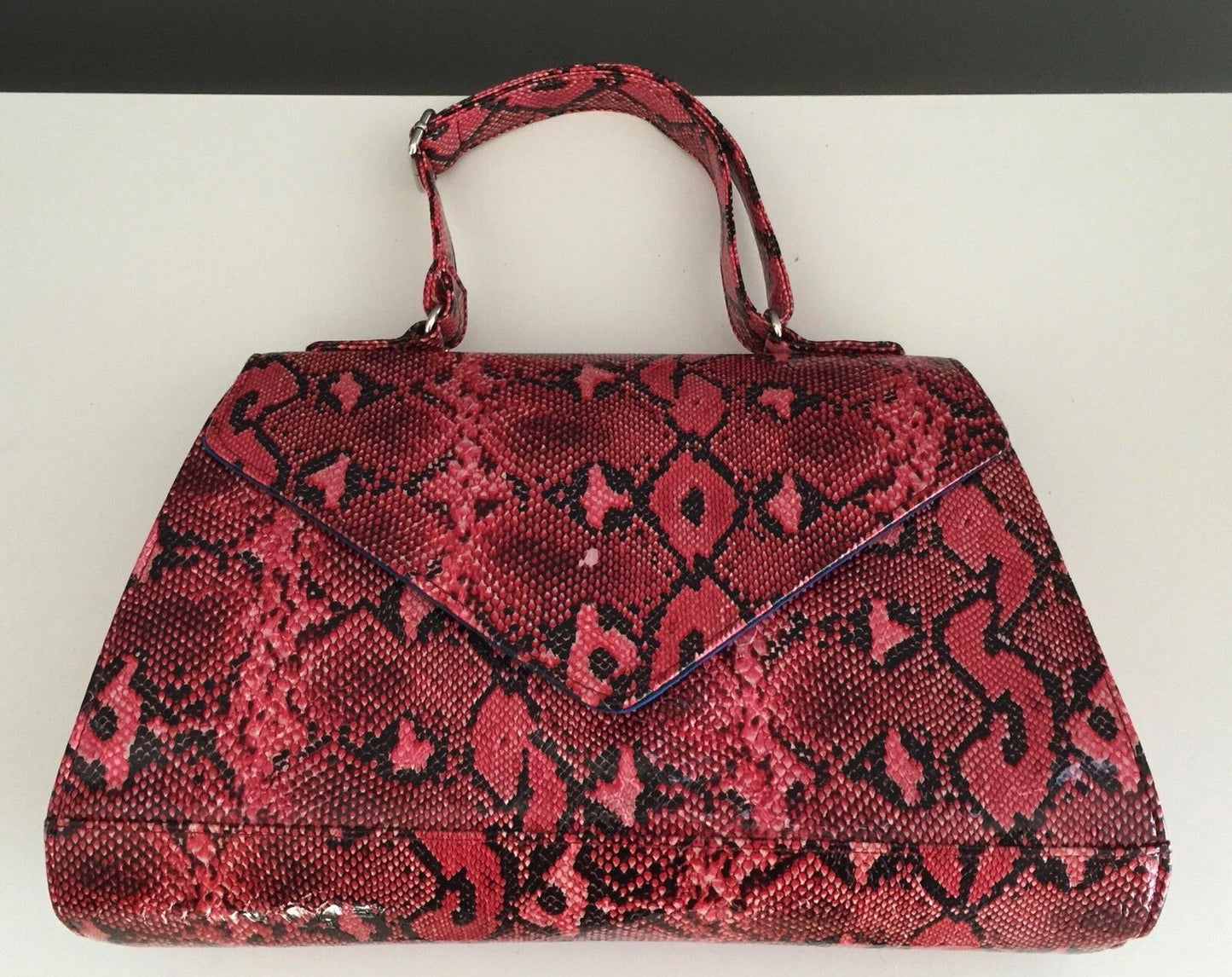 DANGERFIELD Bag Clutch Frame HandBag Black & Pink Snake Print Unique