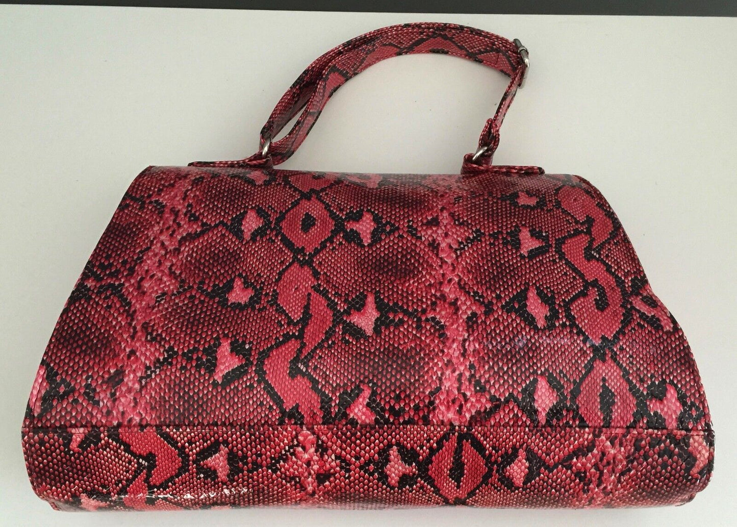 DANGERFIELD Bag Clutch Frame HandBag Black & Pink Snake Print Unique