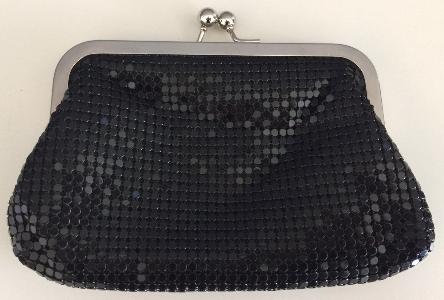 NATIO Black Aluminium Mesh Frame Clutch Hand Bag Short Chain Shoulder Strap NEW