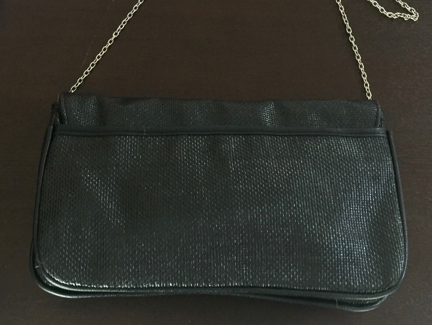 Vintage Envelope Clutch HandBag Black Woven Texture Shoulder Bag w Chain