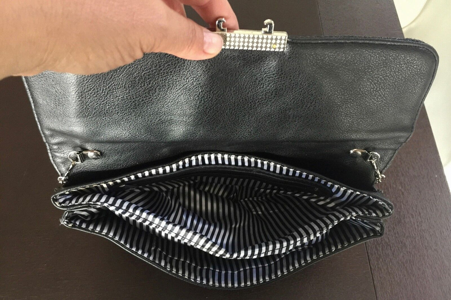 Vintage Envelope Clutch HandBag Black Woven Texture Shoulder Bag w Chain