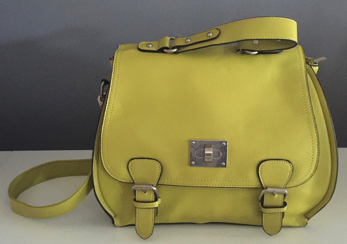 SPORTSGIRL Shoulder Bag Citrine Pleather w Strap Saddle Bag Handbag Satchel