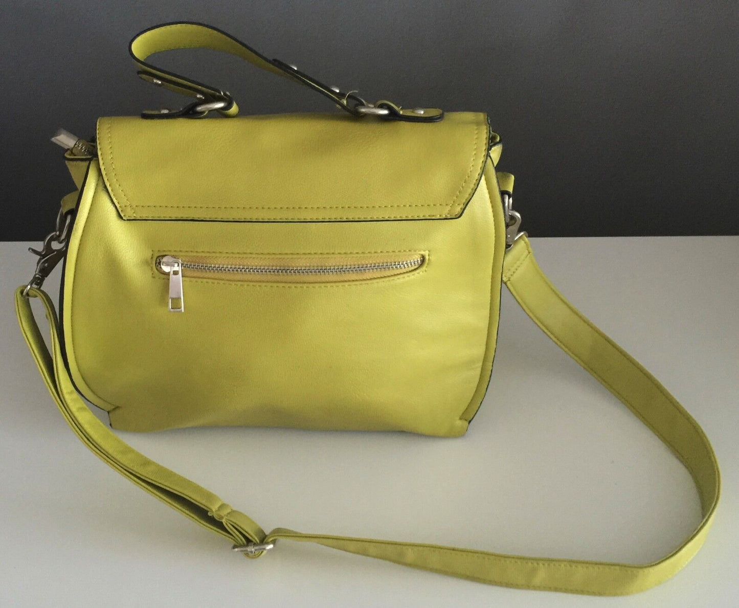 SPORTSGIRL Shoulder Bag Citrine Pleather w Strap Saddle Bag Handbag Satchel