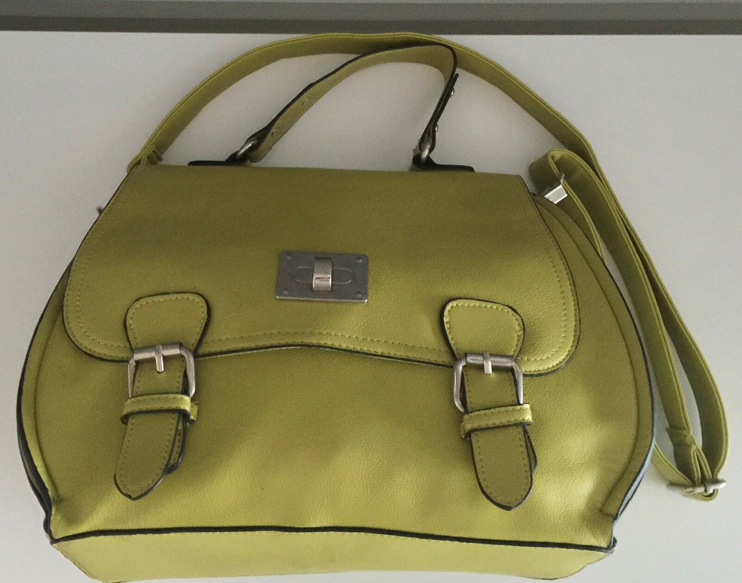SPORTSGIRL Shoulder Bag Citrine Pleather w Strap Saddle Bag Handbag Satchel