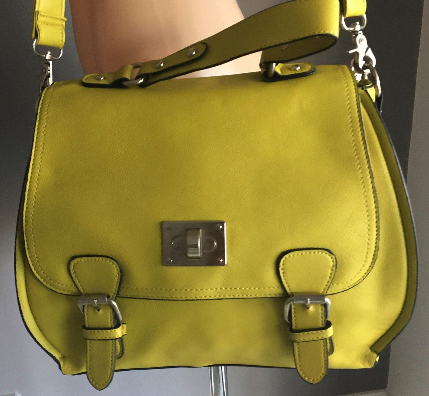SPORTSGIRL Shoulder Bag Citrine Pleather w Strap Saddle Bag Handbag Satchel