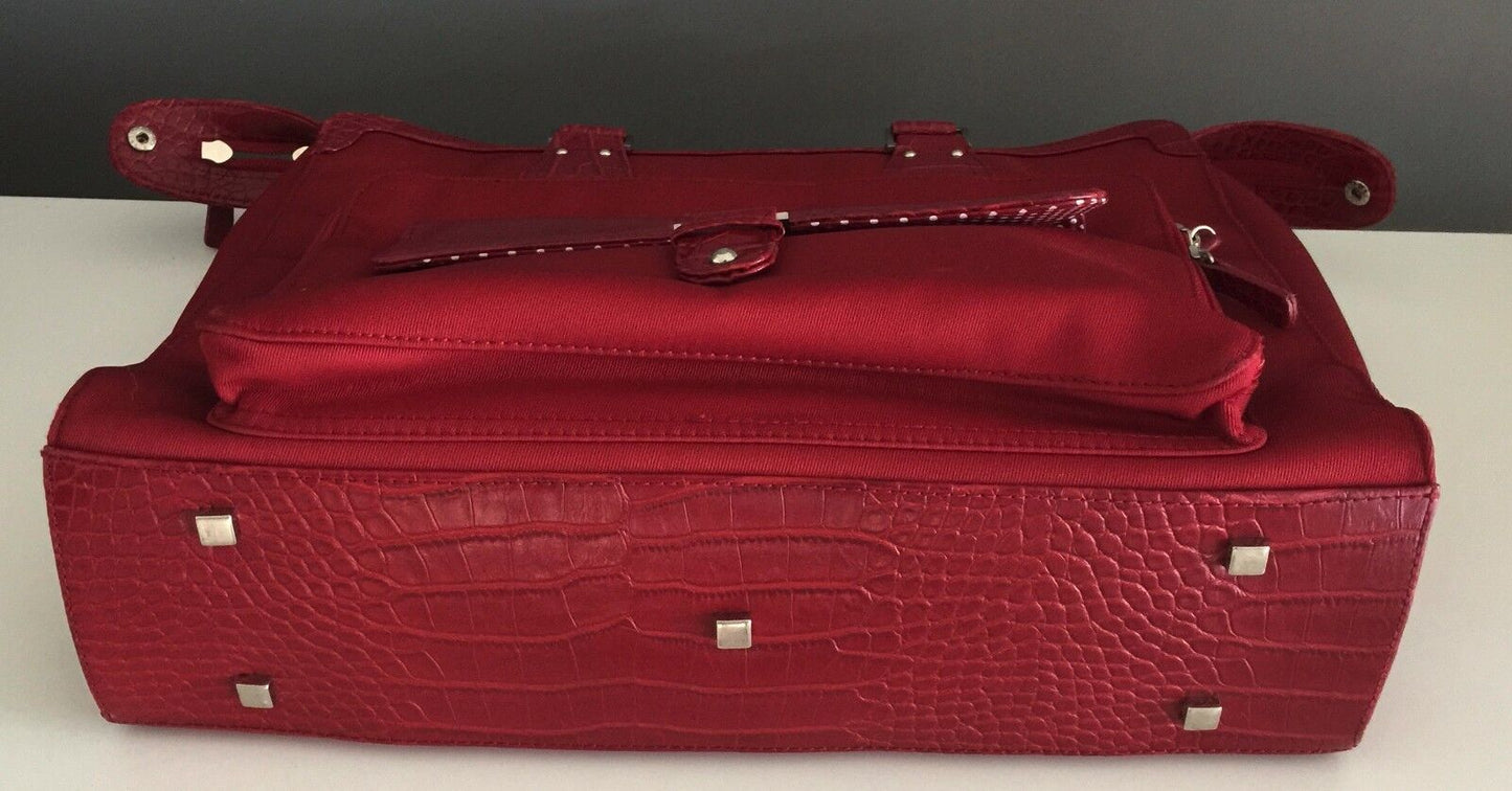TARGUS "Simone" Red Tote Briefcase Top Load Laptop Canvas Pleather Trim Bag NEW