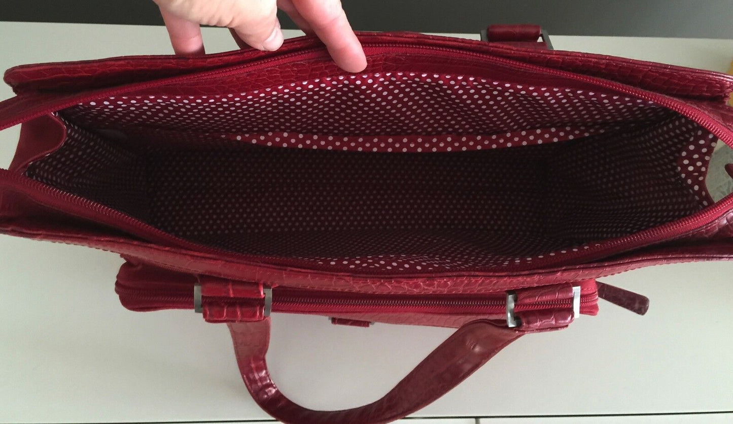 TARGUS "Simone" Red Tote Briefcase Top Load Laptop Canvas Pleather Trim Bag NEW