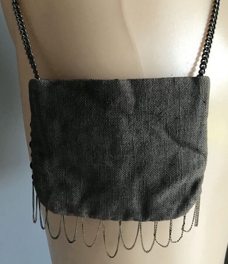 SPORTSGIRL Bag Cross Body Small Purse Brass Bronze Silver Sequin & Bead on Chain