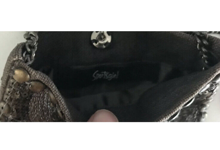 SPORTSGIRL Bag Cross Body Small Purse Brass Bronze Silver Sequin & Bead on Chain