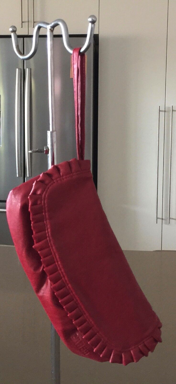 CAB 55 Bag Deep Red PVC Pleated Wristlet Clutch Bag Handbag Versatile Vintage