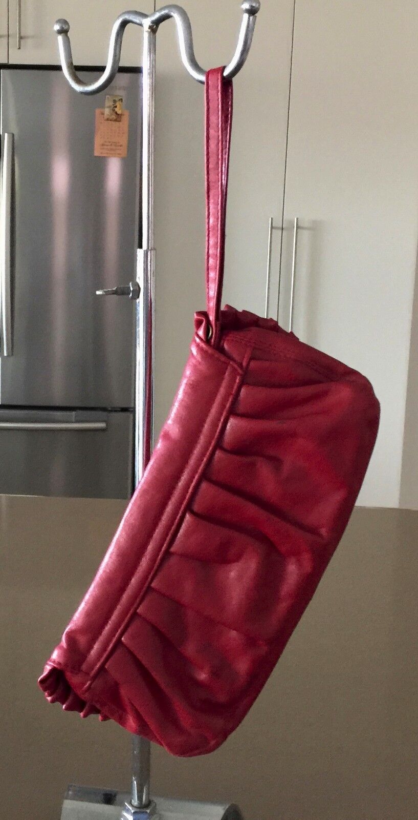 CAB 55 Bag Deep Red PVC Pleated Wristlet Clutch Bag Handbag Versatile Vintage