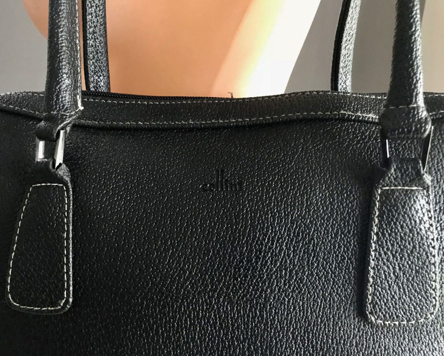 CELLINI Sport Pleather Handbag Black Grain Look Tote Handles Gorgeous