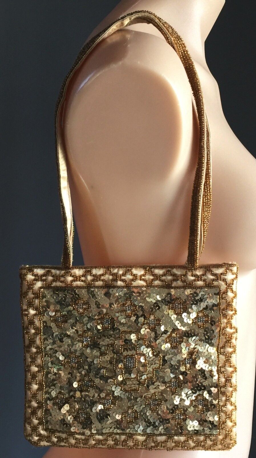 CONDURA Bag Handbag Small Gold Sequin & Beaded Evening Glamour Vintage