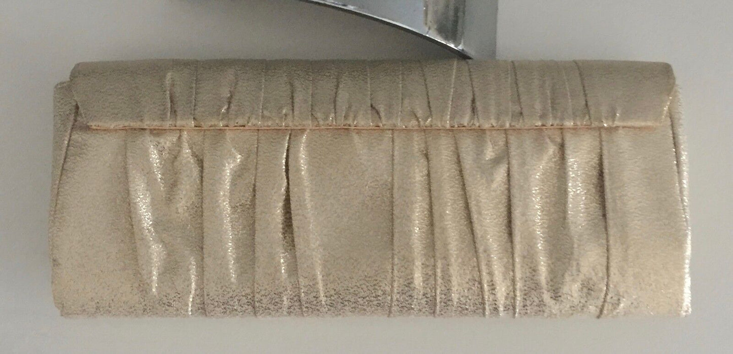 OLGA BERG Handbag Gold Fabric Clutch Shoulder Evening Bag w Chain Retro Gem