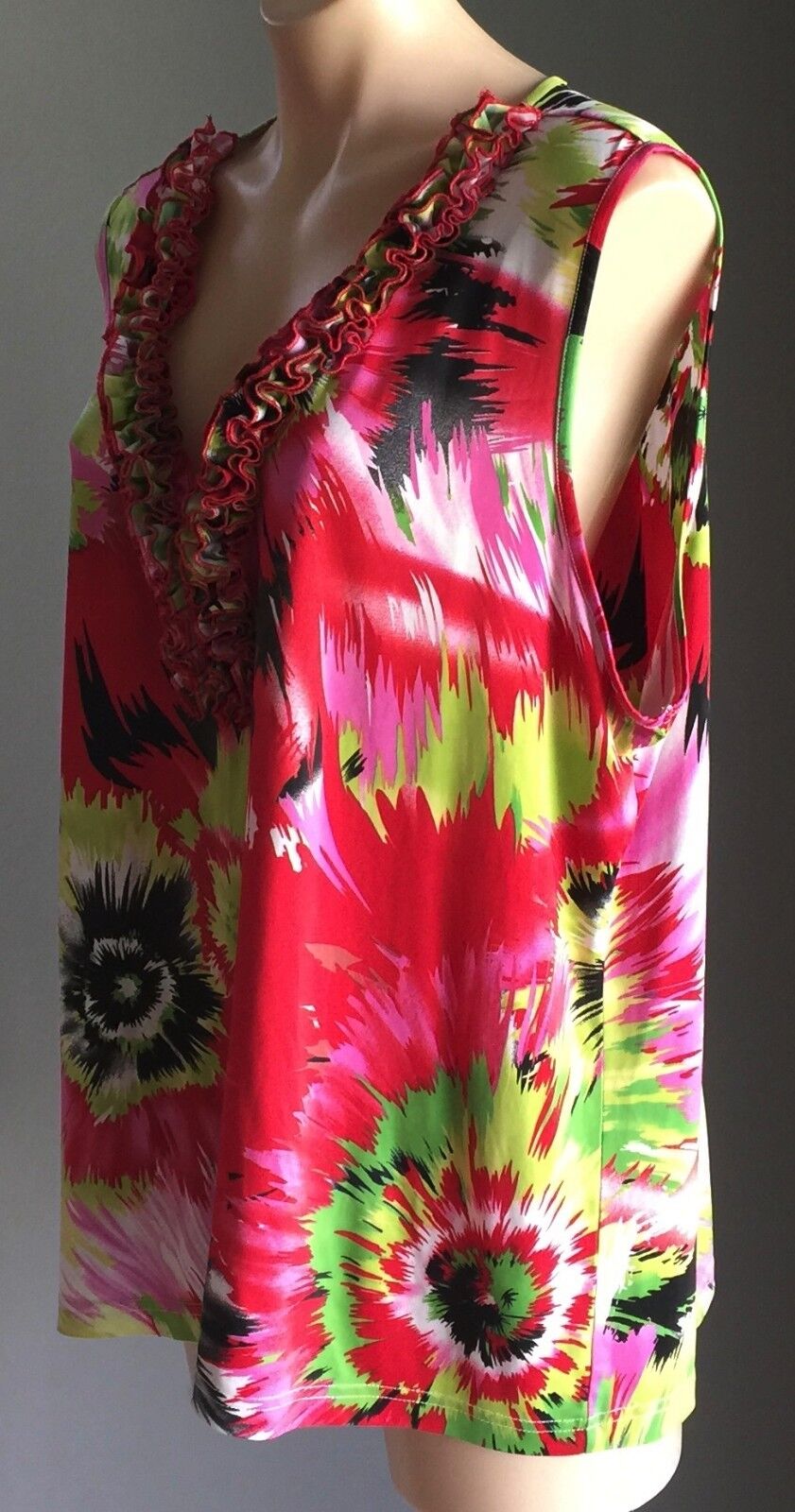 LRD Top Bright Multi Colour Stretch Sleeveless Blouse Plus Size 22  24