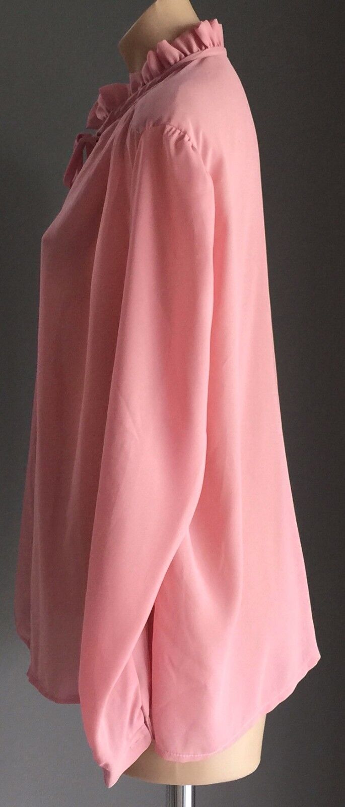 JACKY L Blouse Pussy Bow High Frill Neck Dusty Pink Top Plus Size 18 1980's