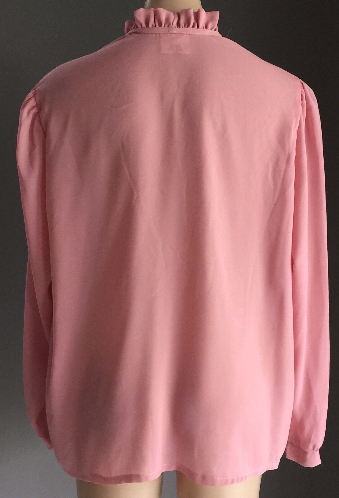 JACKY L Blouse Pussy Bow High Frill Neck Dusty Pink Top Plus Size 18 1980's