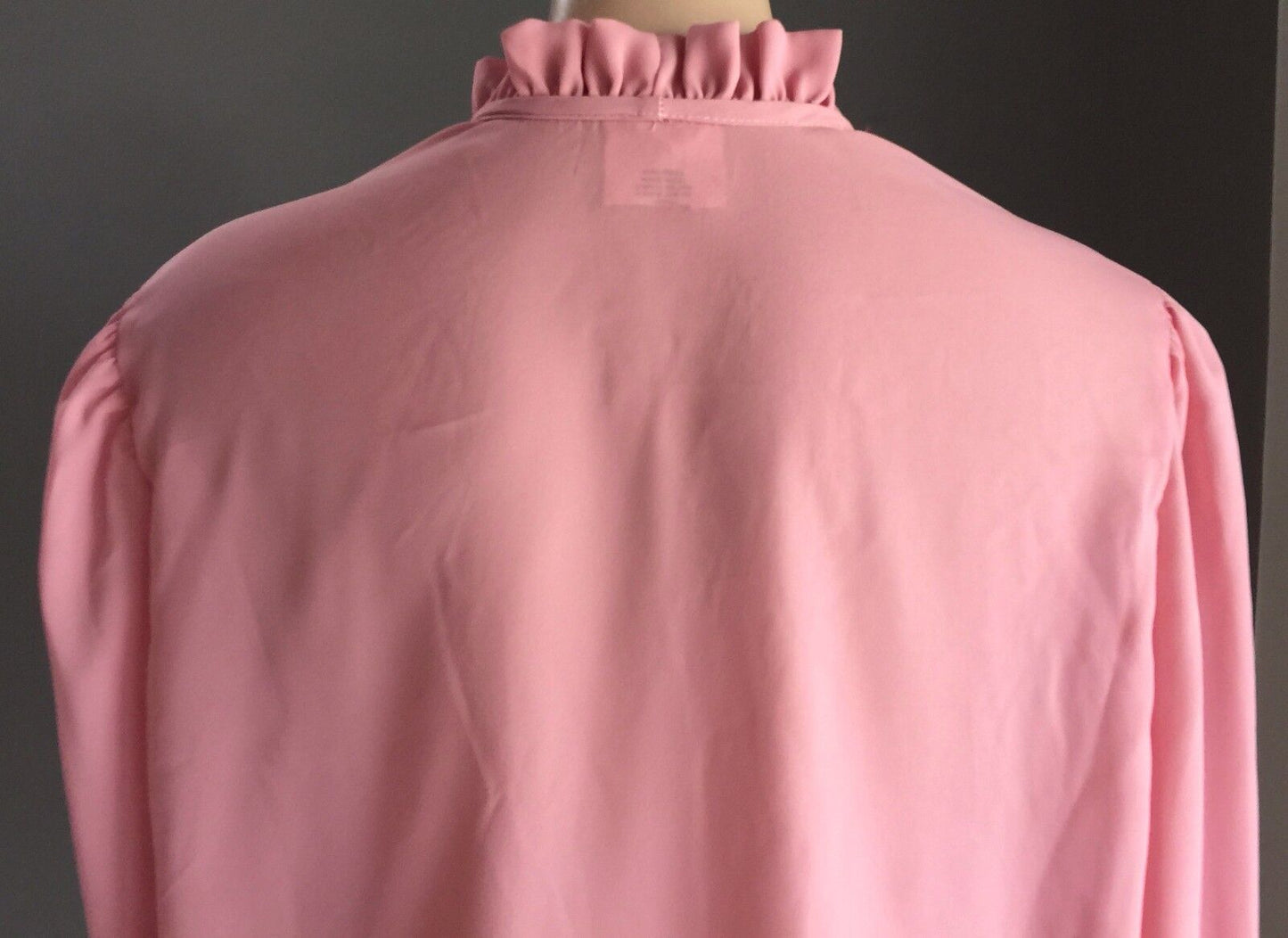 JACKY L Blouse Pussy Bow High Frill Neck Dusty Pink Top Plus Size 18 1980's