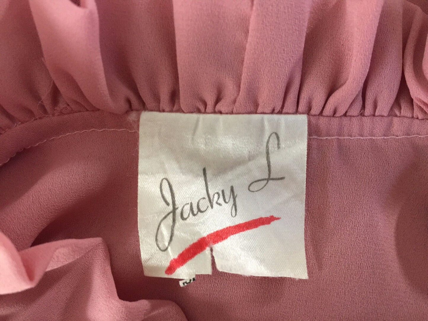 JACKY L Blouse Pussy Bow High Frill Neck Dusty Pink Top Plus Size 18 1980's