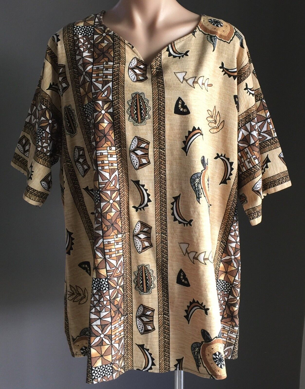 Boho Tribal Print KAFTAN TOP S/S Brown Black & White Blouse Plus Size 22 24