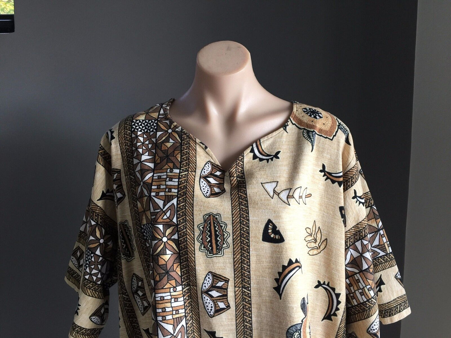 Boho Tribal Print KAFTAN TOP S/S Brown Black & White Blouse Plus Size 22 24