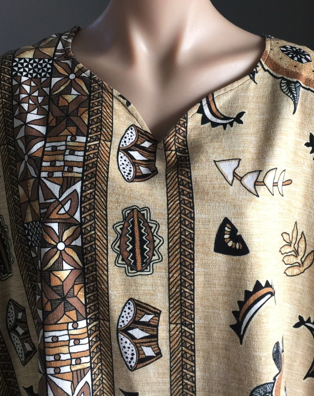 Boho Tribal Print KAFTAN TOP S/S Brown Black & White Blouse Plus Size 22 24