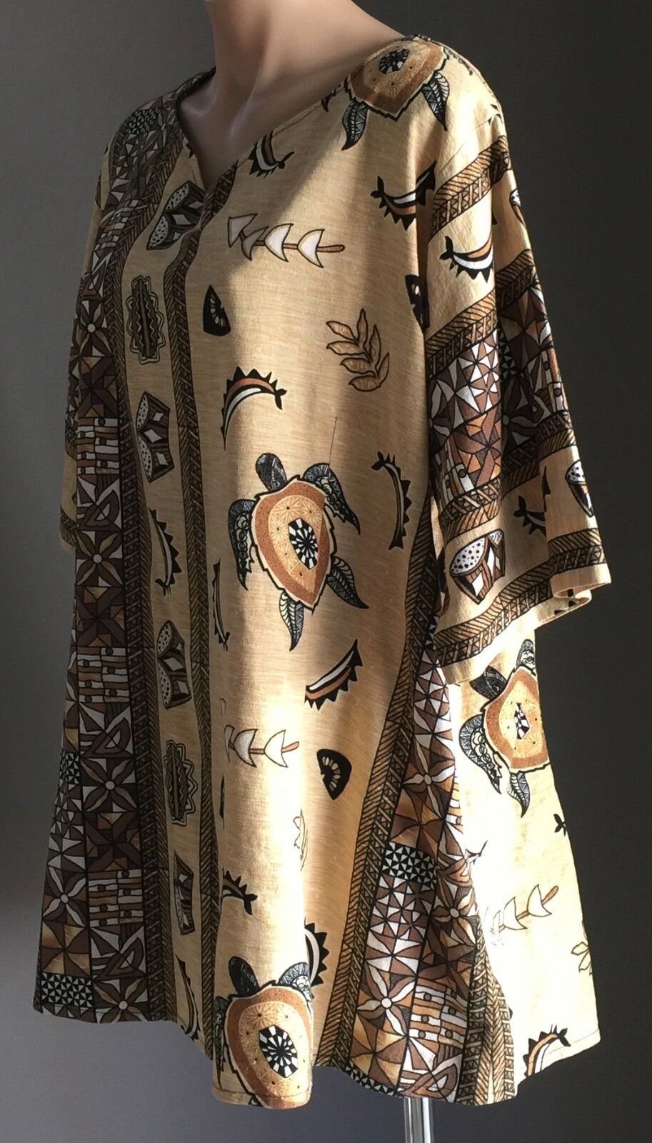 Boho Tribal Print KAFTAN TOP S/S Brown Black & White Blouse Plus Size 22 24
