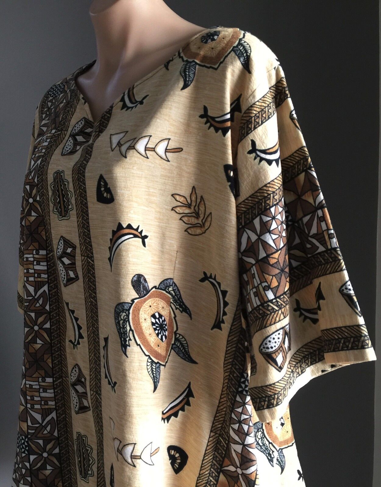Boho Tribal Print KAFTAN TOP S/S Brown Black & White Blouse Plus Size 22 24