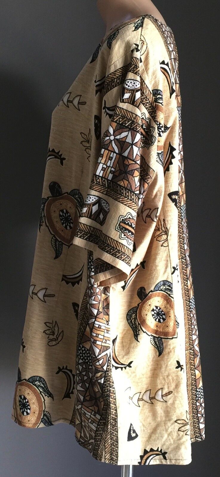Boho Tribal Print KAFTAN TOP S/S Brown Black & White Blouse Plus Size 22 24